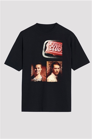 Unisex Dövüş Kulübü (Fight Club) Baskılı Siyah Oversize Tişört