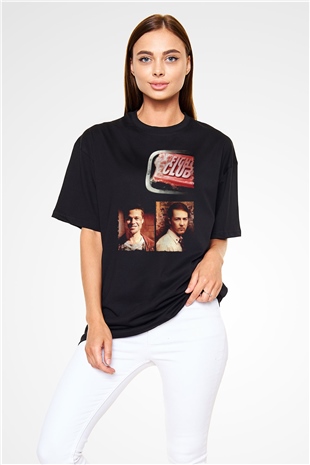 Unisex Dövüş Kulübü (Fight Club) Baskılı Siyah Oversize Tişört