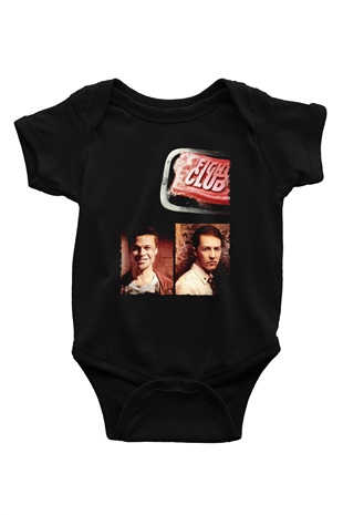 Unisex Dövüş Kulübü (Fight Club) Baskılı Siyah Bebek Body - Zıbın