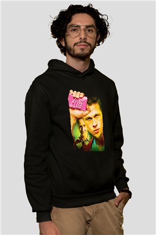Unisex Dövüş Kulübü (Fight Club) Baskılı Siyah Kapüşonlu Sweatshirt