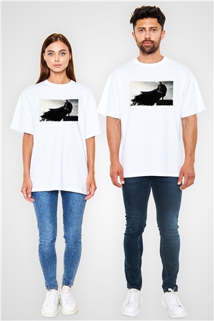 Unisex Dracula Untold Baskılı Beyaz Oversize Tişört