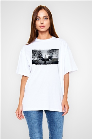 Unisex Dracula Untold Baskılı Beyaz Oversize Oversize T-shirt