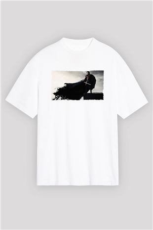 Unisex Dracula Untold Baskılı Beyaz Oversize Tişört