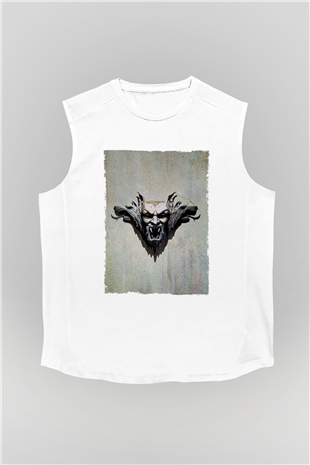 Unisex Drakula Baskılı Beyaz Kolsuz Tshirt