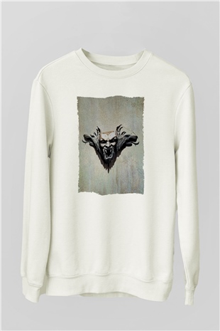 Unisex Drakula Baskılı Beyaz Sweatshirt