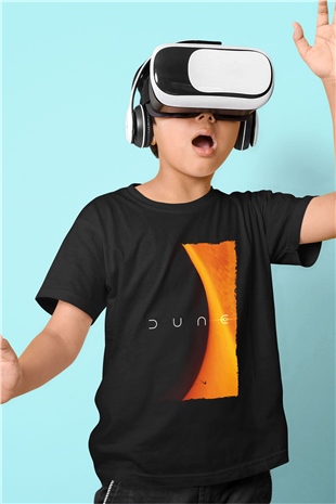 Unisex Dune Baskılı Siyah Çocuk T-Shirt