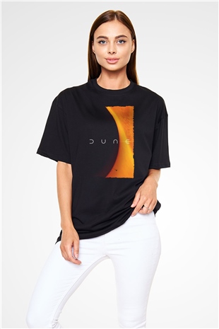 Unisex Dune Baskılı Siyah Oversize T-shirt