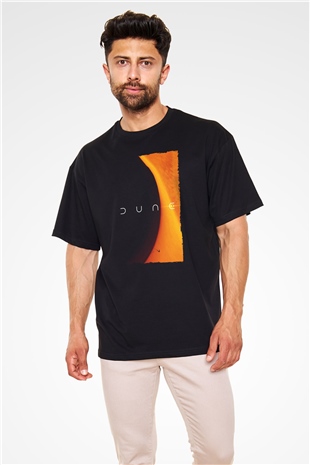 Unisex Dune Baskılı Siyah Oversize T-shirt