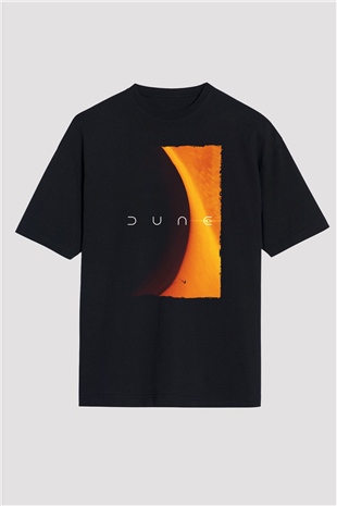 Unisex Dune Baskılı Siyah Oversize T-shirt