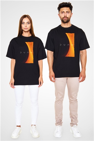 Unisex Dune Baskılı Siyah Oversize T-shirt