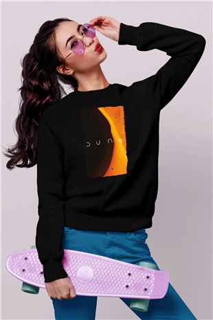 Unisex Dune Baskılı Siyah Sweatshirt