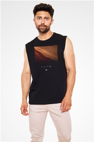 Unisex Dune Çöl Gezegeni (Dune) Baskılı Siyah Kolsuz Tişört