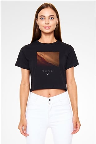 Unisex Dune Çöl Gezegeni (Dune) Baskılı Siyah Crop Top Tişört