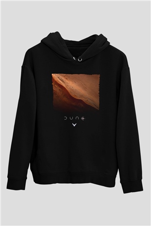 Unisex Dune Çöl Gezegeni (Dune) Baskılı Siyah Kapüşonlu Sweatshirt