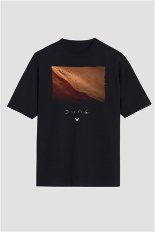 Unisex Dune Çöl Gezegeni (Dune) Baskılı Siyah Oversize Tişört