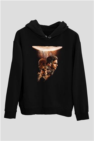 Unisex Dune Part Two Baskılı Siyah Kapüşonlu Sweatshirt