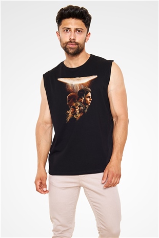 Unisex Dune Part Two Baskılı Siyah Kolsuz T-shirt