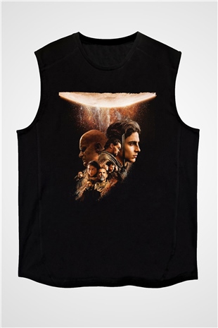 Unisex Dune Part Two Baskılı Siyah Kolsuz T-shirt