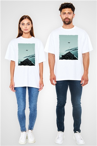Unisex Dunkirk Baskılı Beyaz Oversize Oversize T-shirt