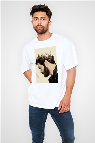 Unisex Düşman (Enemy) Baskılı Beyaz Oversize Oversize T-shirt