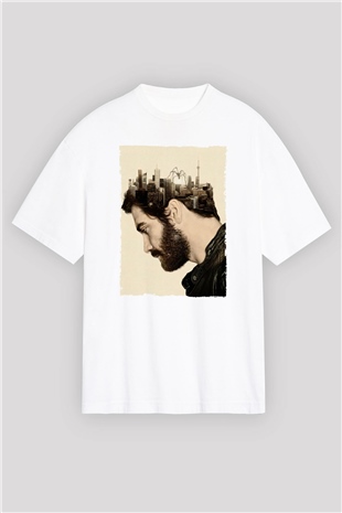 Unisex Düşman (Enemy) Baskılı Beyaz Oversize Oversize T-shirt