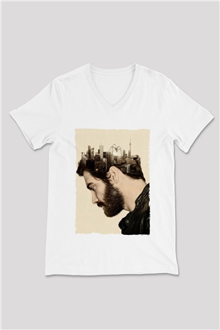 Unisex Düşman (Enemy) Baskılı Beyaz V Yaka Tshirt