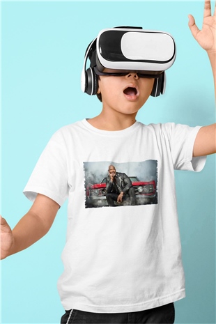 Unisex Dwayne Johnson as Luke Hobbs in Fast and Furious Baskılı Beyaz Çocuk Tshirt