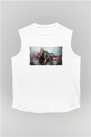 Unisex Dwayne Johnson as Luke Hobbs in Fast and Furious Baskılı Beyaz Kolsuz Tshirt