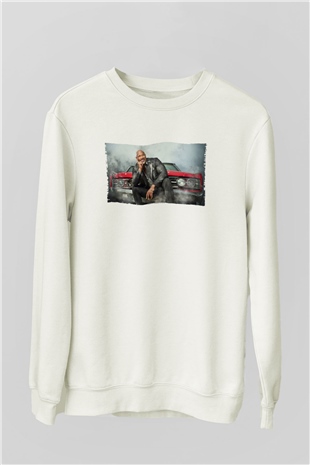 Unisex Dwayne Johnson as Luke Hobbs in Fast and Furious Baskılı Beyaz Sweatshirt