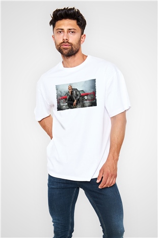 Unisex Dwayne Johnson as Luke Hobbs in Fast and Furious Baskılı Beyaz Oversize Oversize T-shirt
