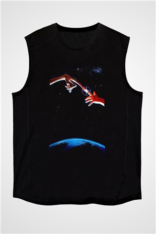 Unisex E.T. (E.T. the Extra-Terrestrial) Baskılı Siyah Kolsuz T-shirt