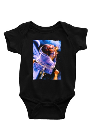 Unisex E.T. (E.T. the Extra-Terrestrial) Baskılı Siyah Bebek Body - Zıbın