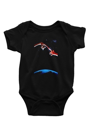 Unisex E.T. (E.T. the Extra-Terrestrial) Baskılı Siyah Bebek Body - Zıbın