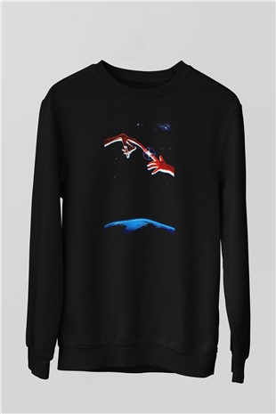 Unisex E.T. (E.T. the Extra-Terrestrial) Baskılı Siyah Sweatshirt
