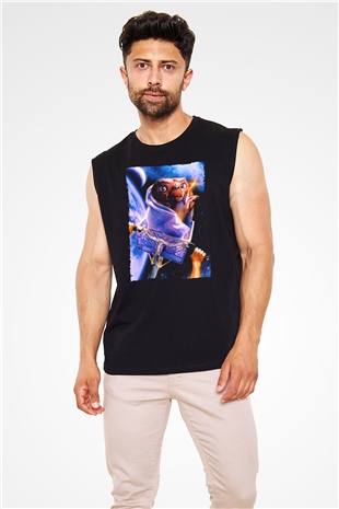 Unisex E.T. (E.T. the Extra-Terrestrial) Baskılı Siyah Kolsuz Tshirt