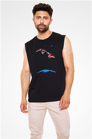 Unisex E.T. (E.T. the Extra-Terrestrial) Baskılı Siyah Kolsuz T-shirt