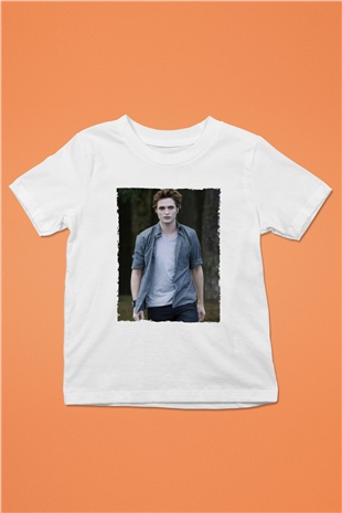 Unisex Edward Cullen Baskılı Beyaz Çocuk Tshirt