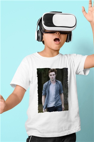Unisex Edward Cullen Baskılı Beyaz Çocuk Tshirt