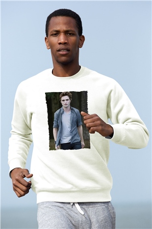 Unisex Edward Cullen Baskılı Beyaz Sweatshirt