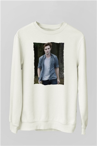 Unisex Edward Cullen Baskılı Beyaz Sweatshirt