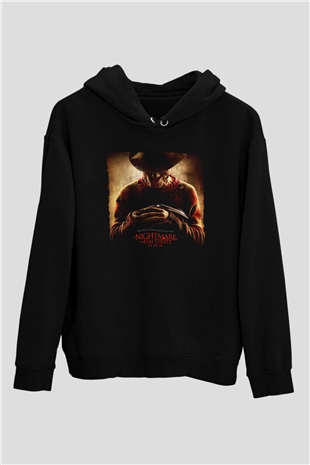 Unisex Elm Sokağında Kâbus (A Nightmare on Elm Street) Baskılı Siyah Kapüşonlu Sweatshirt