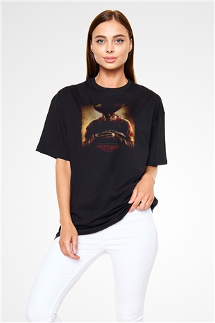 Unisex Elm Sokağında Kâbus (A Nightmare on Elm Street) Baskılı Siyah Oversize Tişört