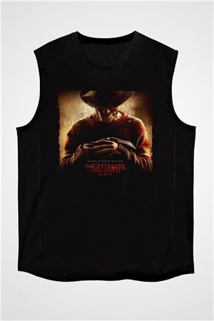 Unisex Elm Sokağında Kâbus (A Nightmare on Elm Street) Baskılı Siyah Kolsuz Tişört