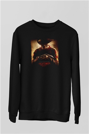 Unisex Elm Sokağında Kâbus (A Nightmare on Elm Street) Baskılı Siyah Sweatshirt
