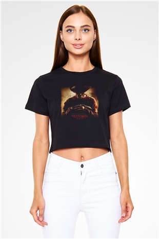 Unisex Elm Sokağında Kâbus (A Nightmare on Elm Street) Baskılı Siyah Crop Top Tişört