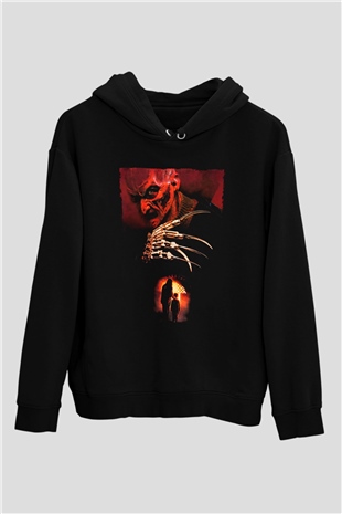 Unisex Elm Sokağında Son Kabus (Wes Cravens New Nightmare) Baskılı Siyah Kapüşonlu Sweatshirt