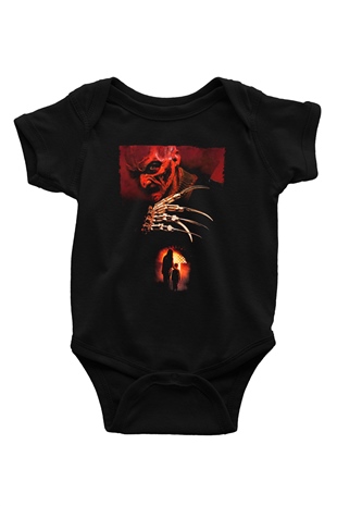 Unisex Elm Sokağında Son Kabus (Wes Cravens New Nightmare) Baskılı Siyah Bebek Body - Zıbın