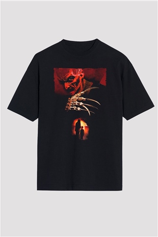 Unisex Elm Sokağında Son Kabus (Wes Cravens New Nightmare) Baskılı Siyah Oversize T-shirt