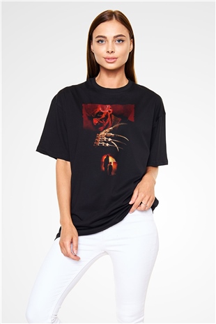 Unisex Elm Sokağında Son Kabus (Wes Cravens New Nightmare) Baskılı Siyah Oversize T-shirt