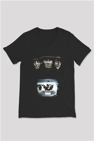 Unisex En Uzun Gün (The Longest Day) Baskılı Siyah V Yaka T-shirt